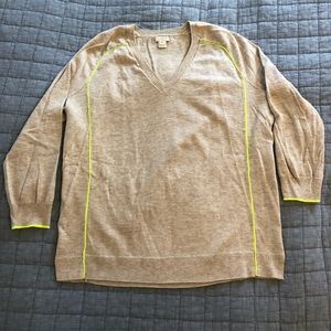 SOLD- J. Crew tan sweater with cute neon piping